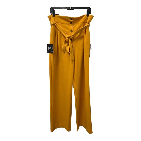 BBJ Los Angeles Pants - NWT BBJ Los Angeles Wide Leg Pants XL Yellow Belted High Waist Button Fly Womens